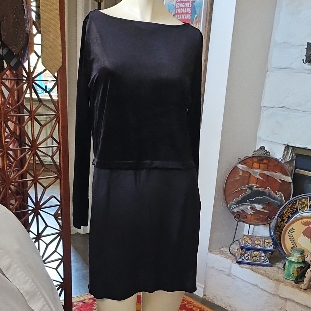 New W Tag J Jill Wearever Black Velvet Knit Mixed Media High Vent Tunic Blouse S